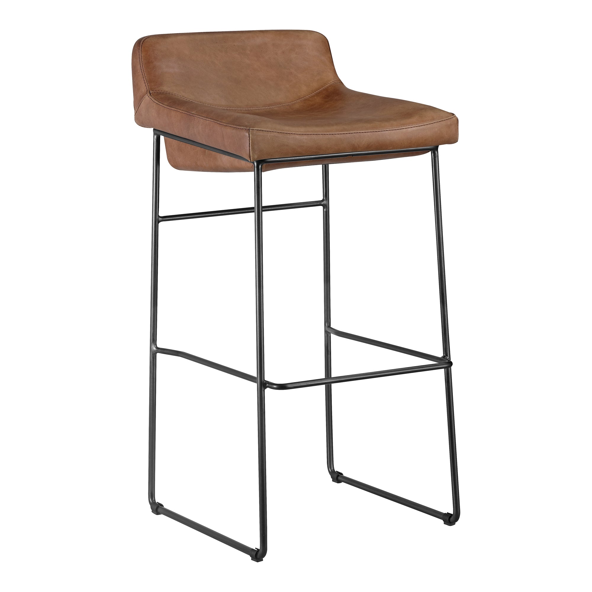 Starlit Counter Stool Open Road Brown Leather - Set Of Two Counter Stools, Brown / Iron Legs