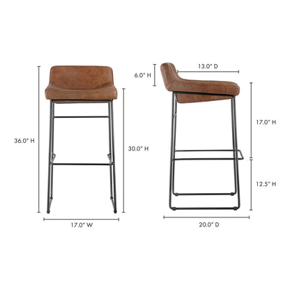 Starlit Counter Stool Open Road Brown Leather - Set Of Two Counter Stools, Brown / Iron Legs