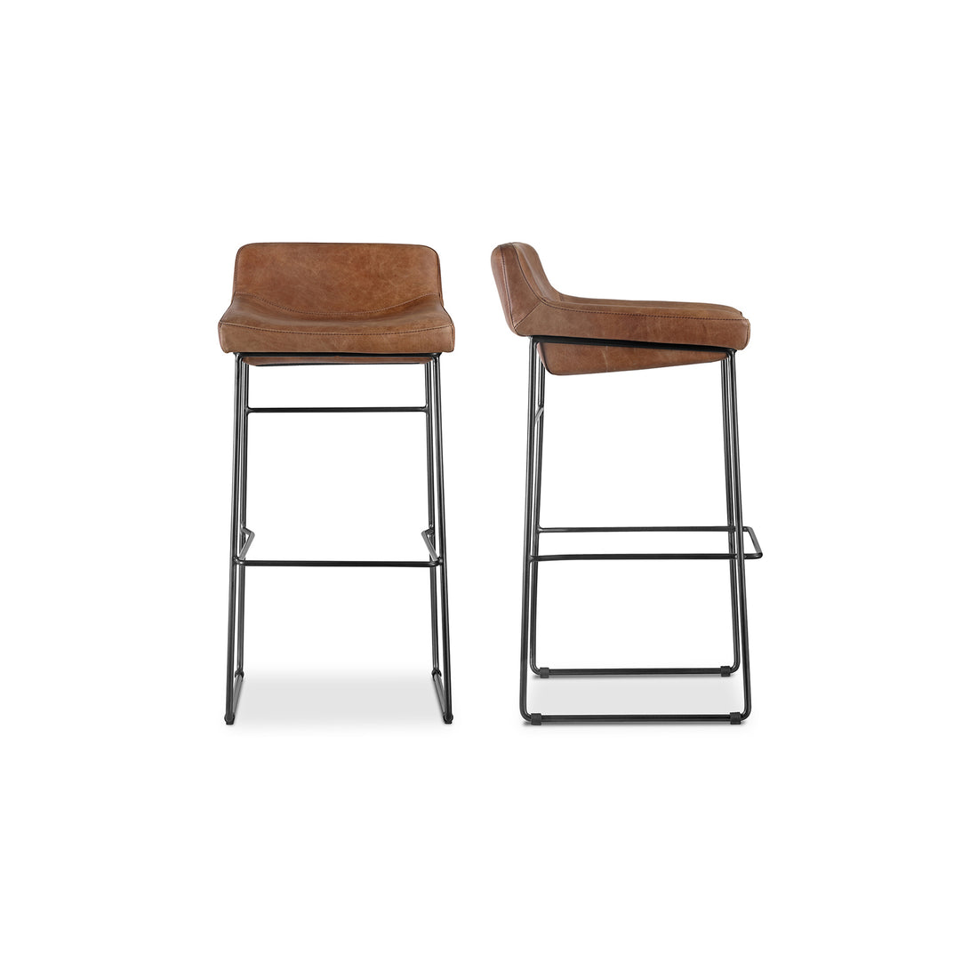 Starlit Counter Stool Open Road Brown Leather - Set Of Two Counter Stools, Brown / Iron Legs