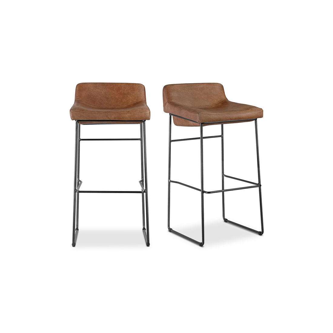 Starlit Counter Stool Open Road Brown Leather - Set Of Two Counter Stools, Brown / Iron Legs