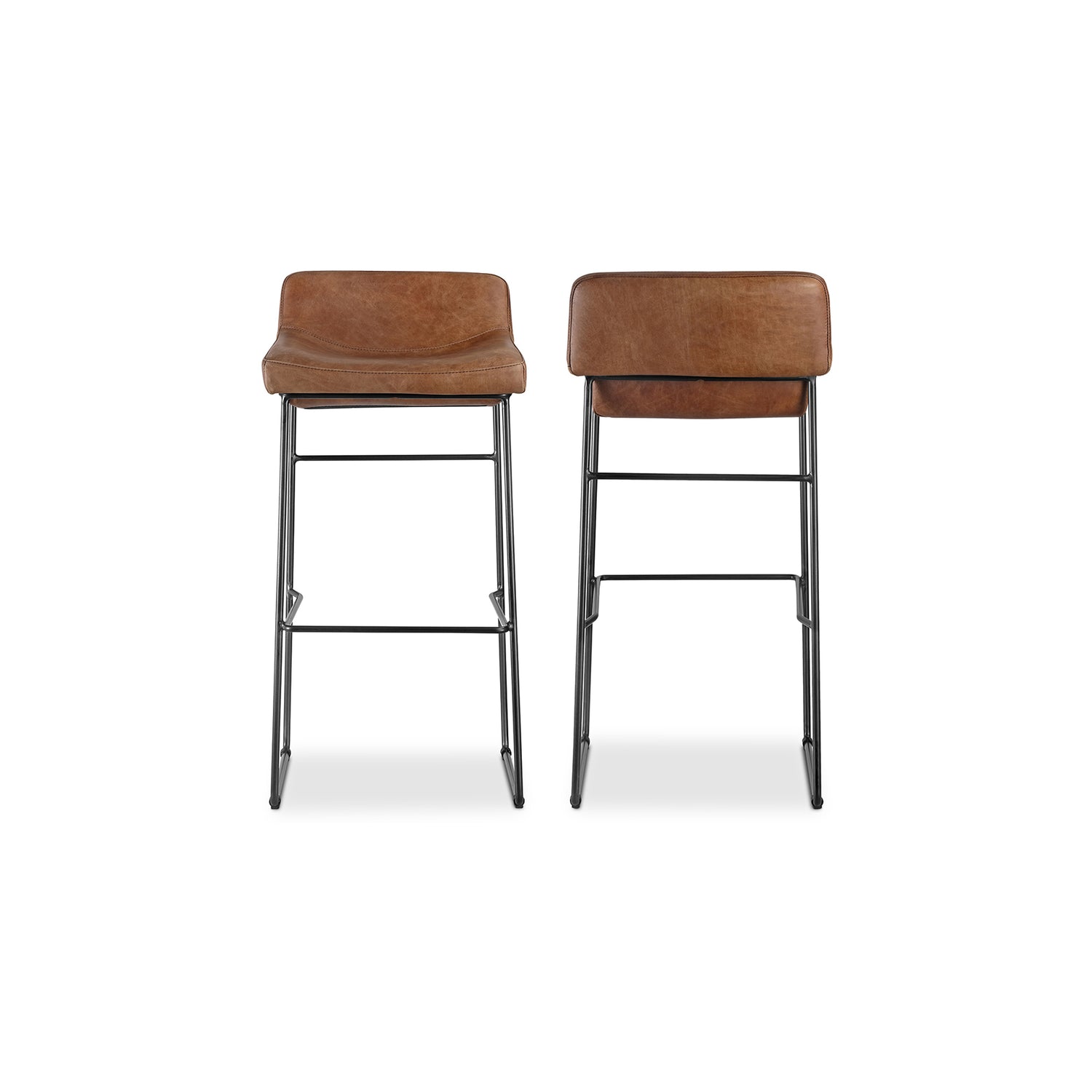 Starlit Counter Stool Open Road Brown Leather - Set Of Two Counter Stools, Brown / Iron Legs