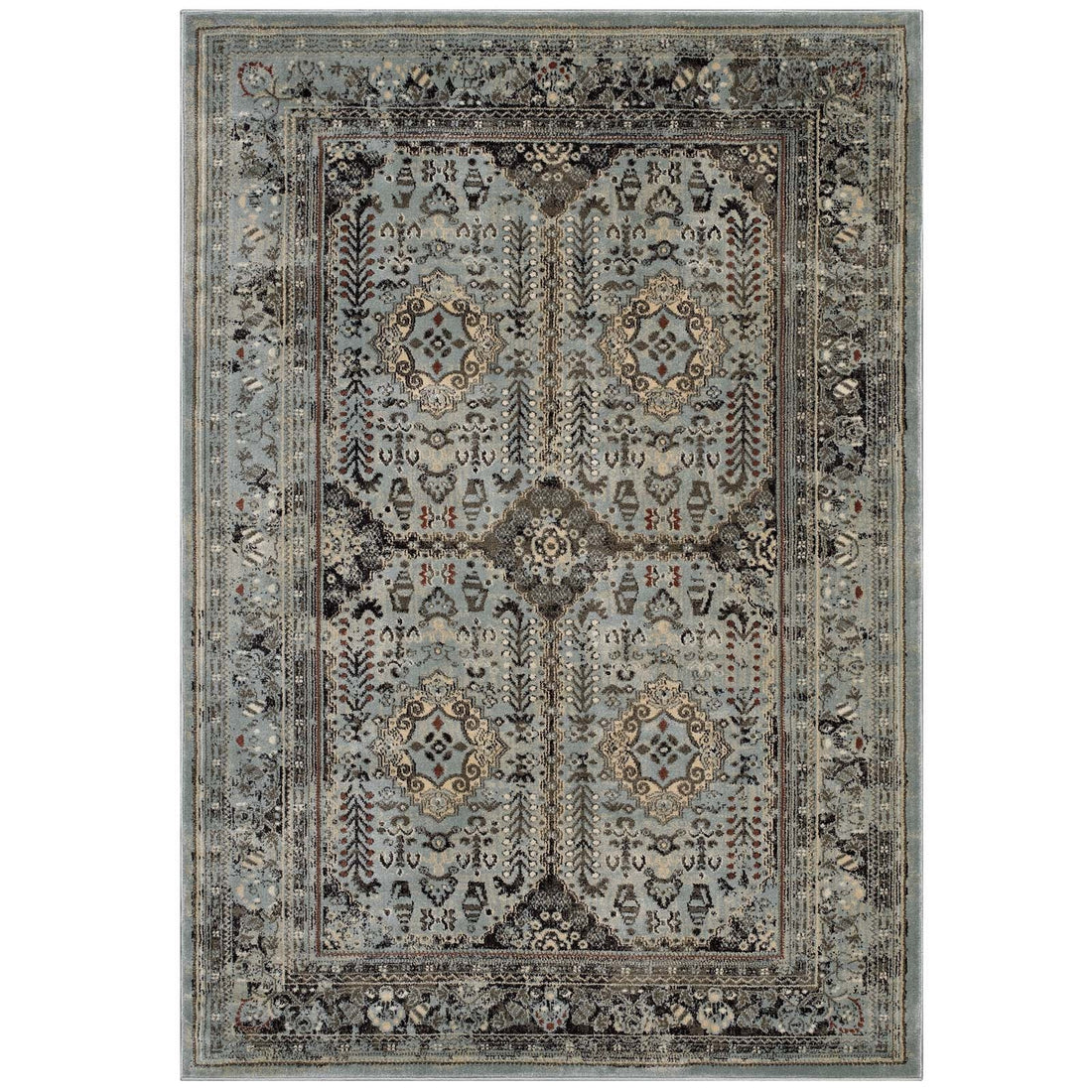 Enye Distressed Vintage Floral Lattice Area Rug by Modway