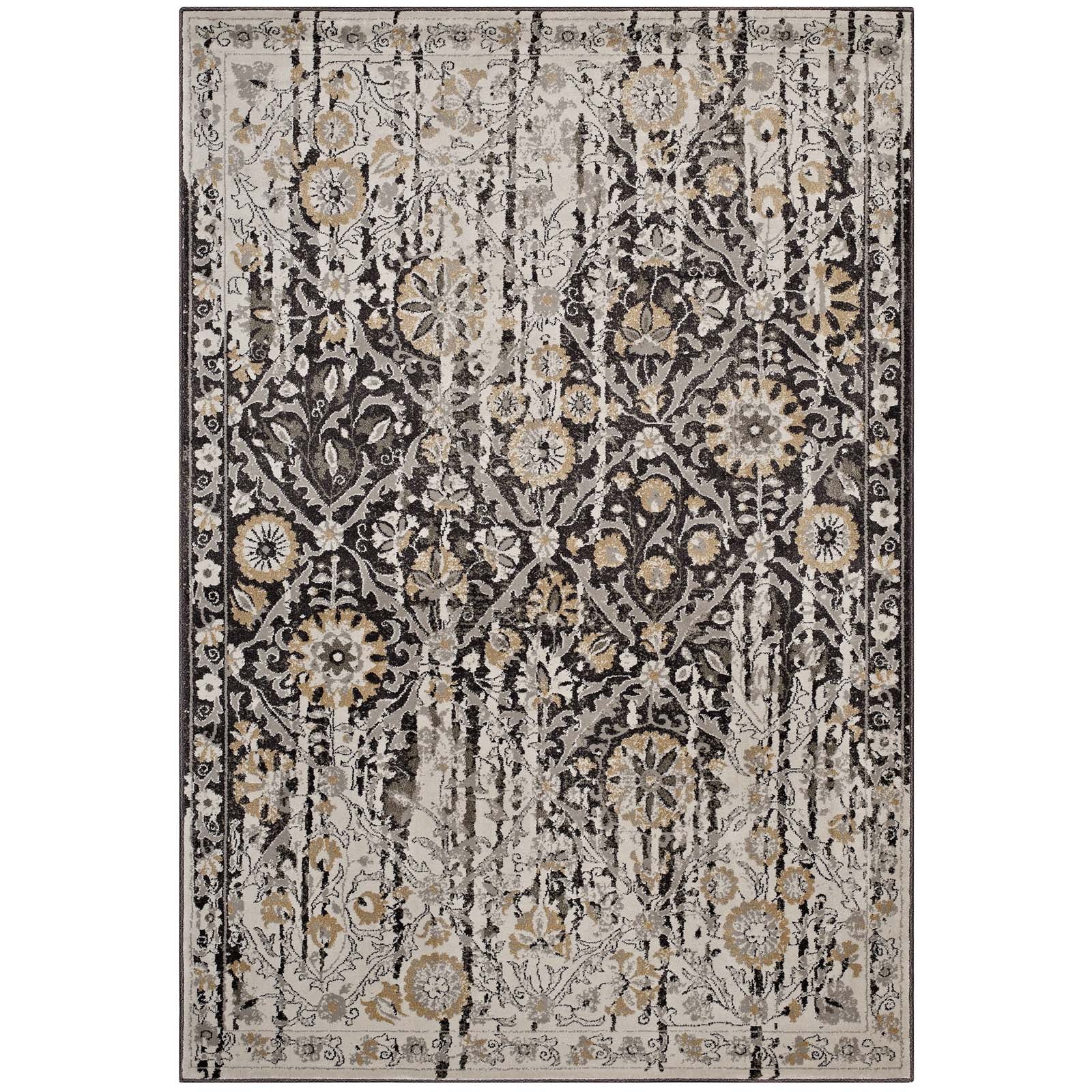 Ganesa Distressed Diamond Floral Lattice Area Rug by Modway