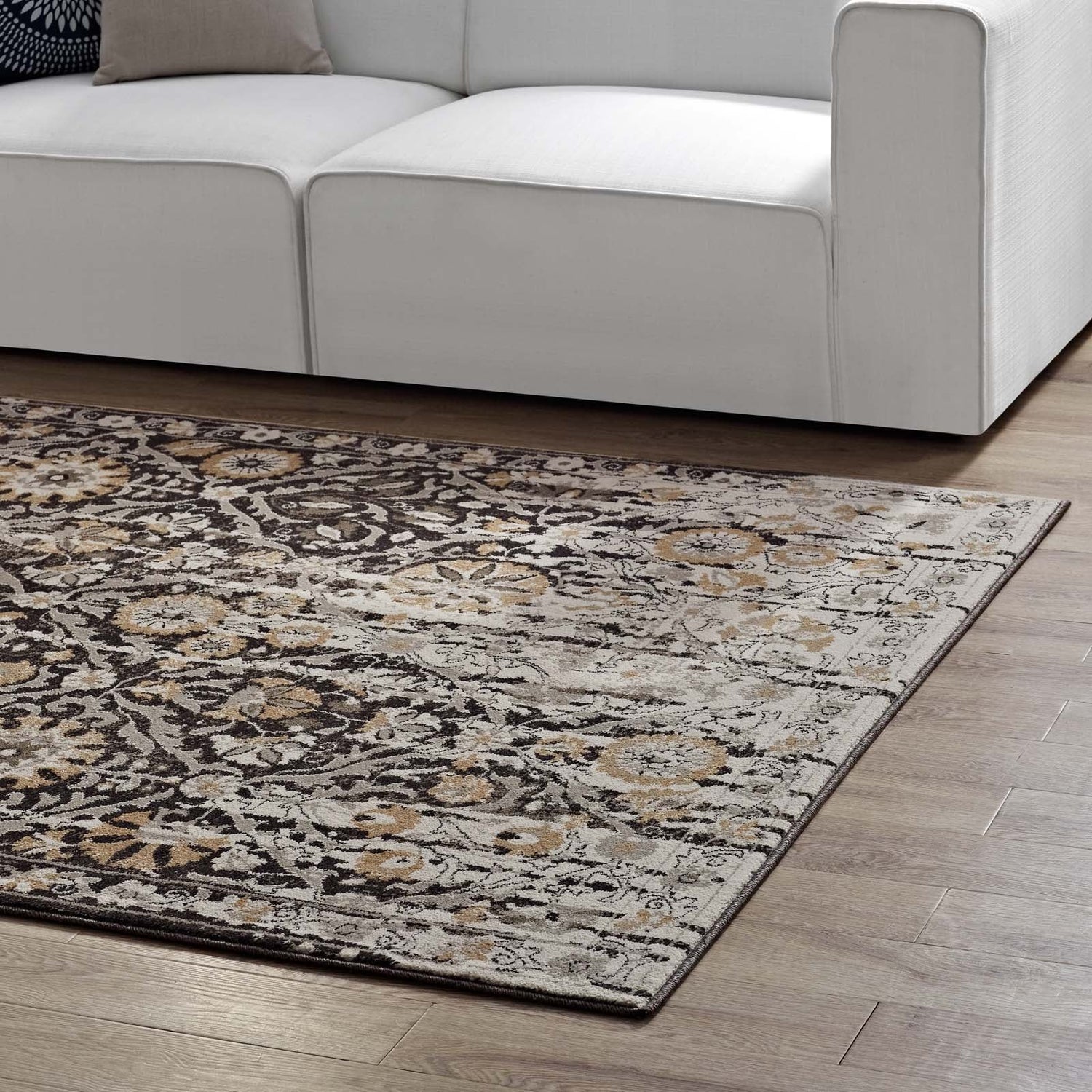 Ganesa Distressed Diamond Floral Lattice Area Rug by Modway