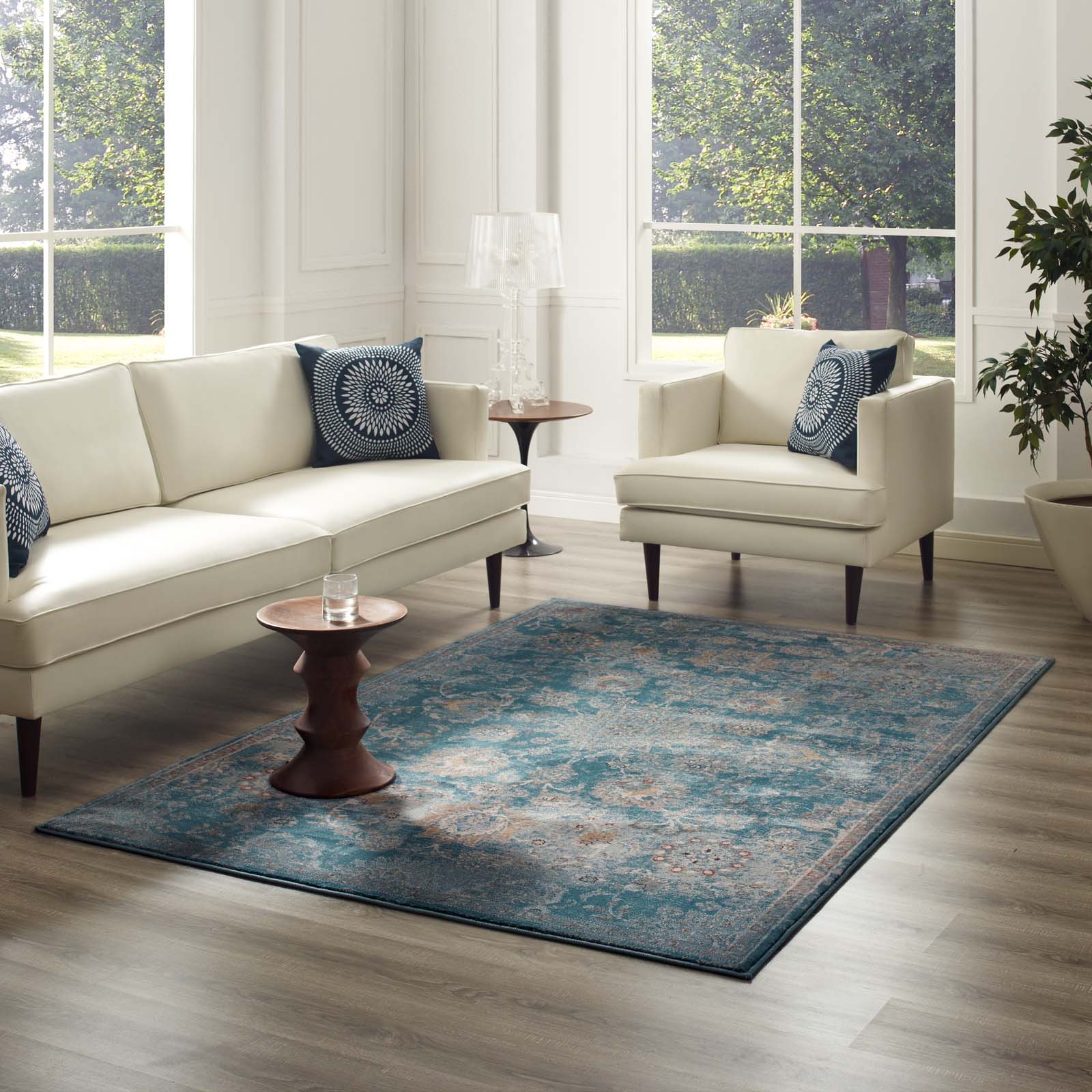 Cynara Distressed Floral Vintage Medallion Area Rug by Modway