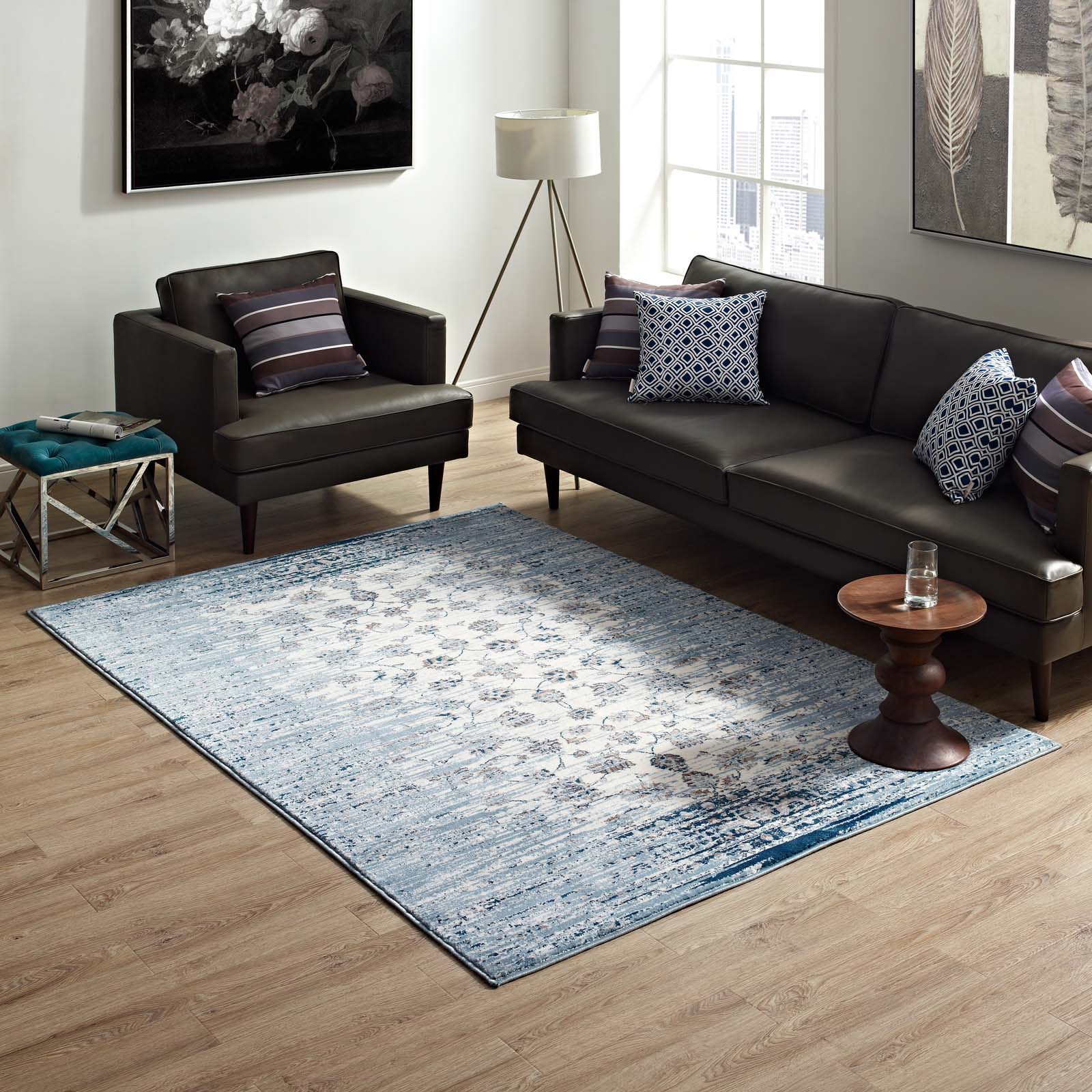 Chiara Distressed Floral Lattice Contemporary Area Rug by Modway