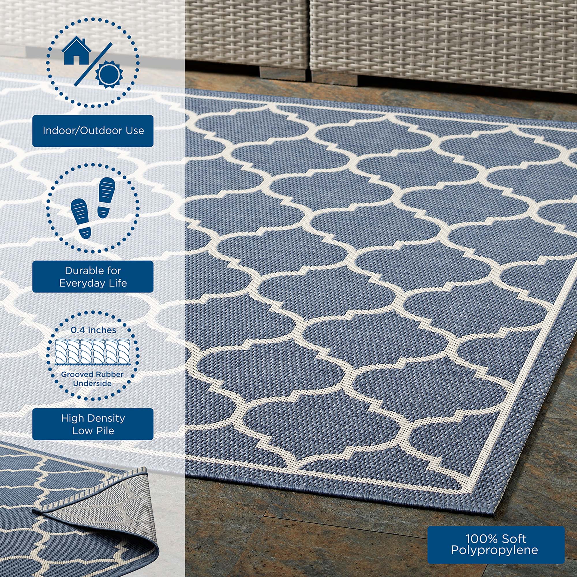 Avena Moroccan Quatrefoil Trellis Indoor and Outdoor Area Rug by Modway