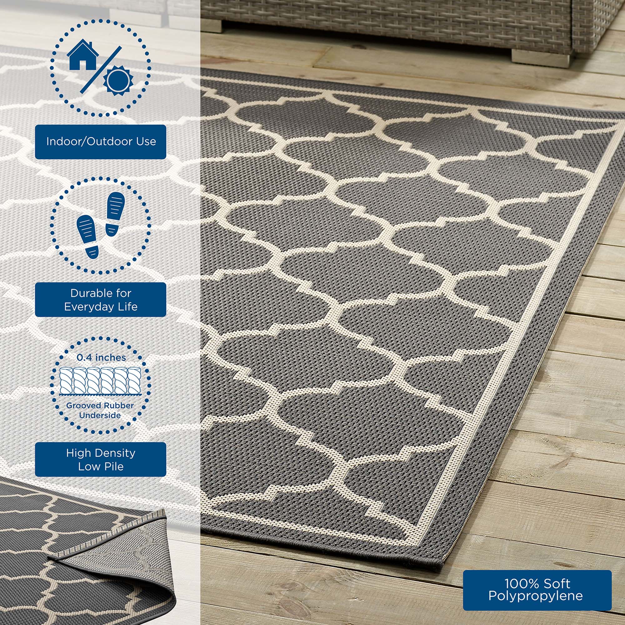 Avena Moroccan Quatrefoil Trellis Indoor and Outdoor Area Rug by Modway