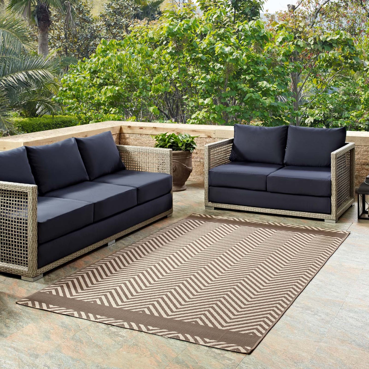 Optica Chevron With End Borders Indoor and Outdoor Area Rug by Modway