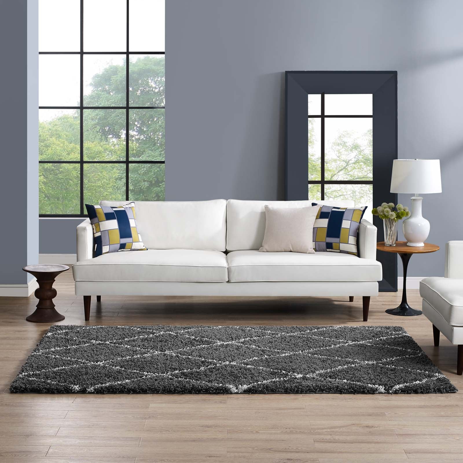 Toryn Diamond Lattice Shag Area Rug by Modway