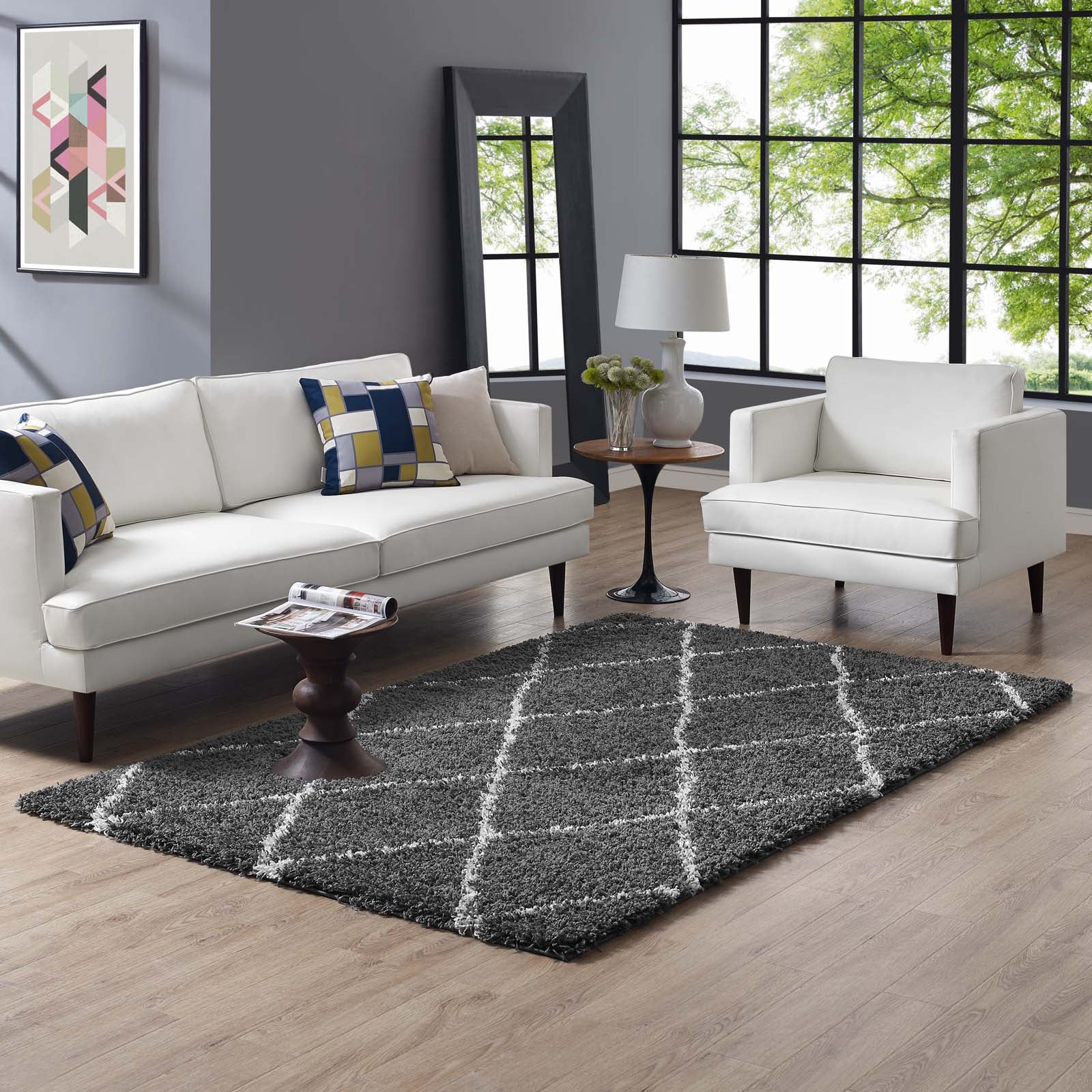 Toryn Diamond Lattice Shag Area Rug by Modway