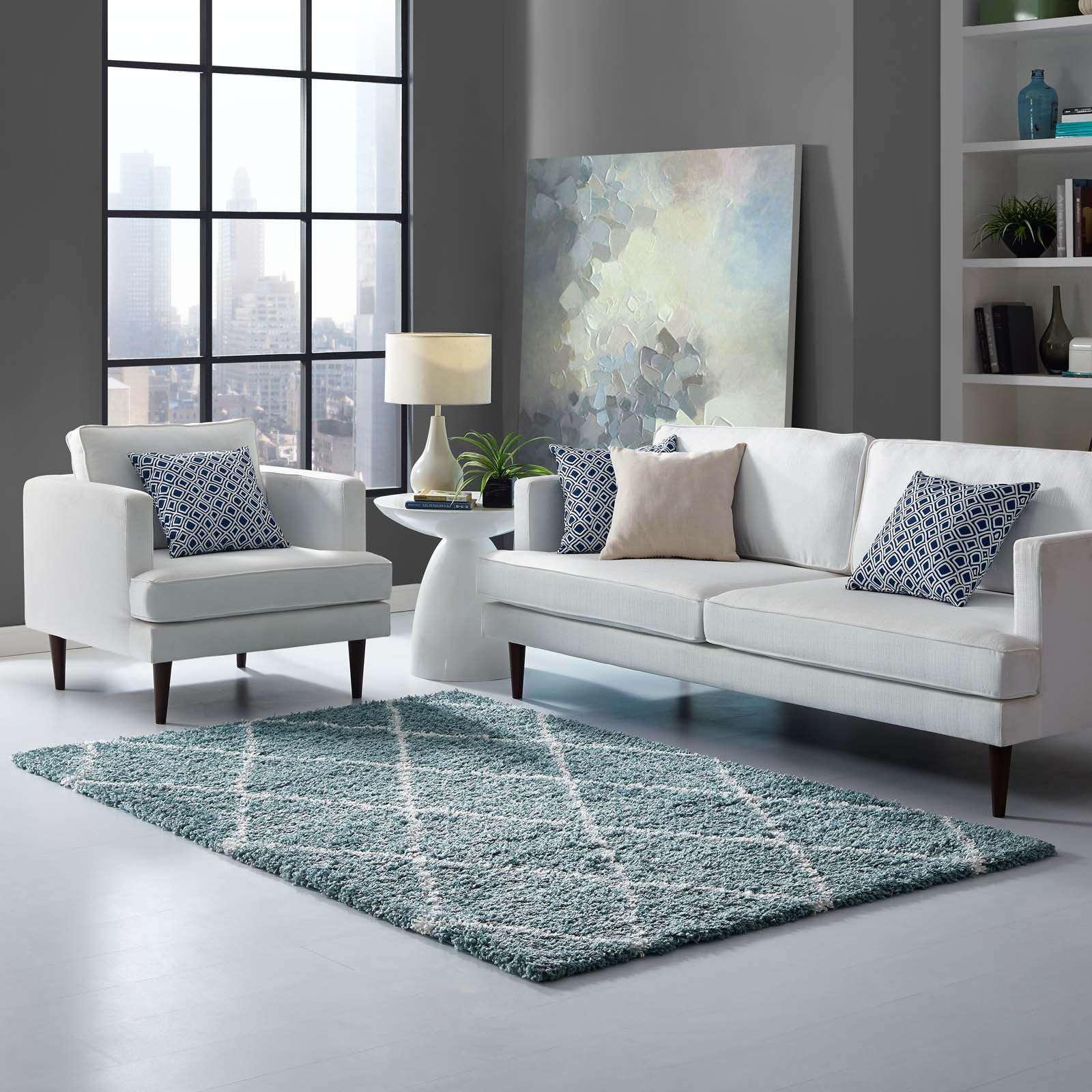 Toryn Diamond Lattice Shag Area Rug by Modway