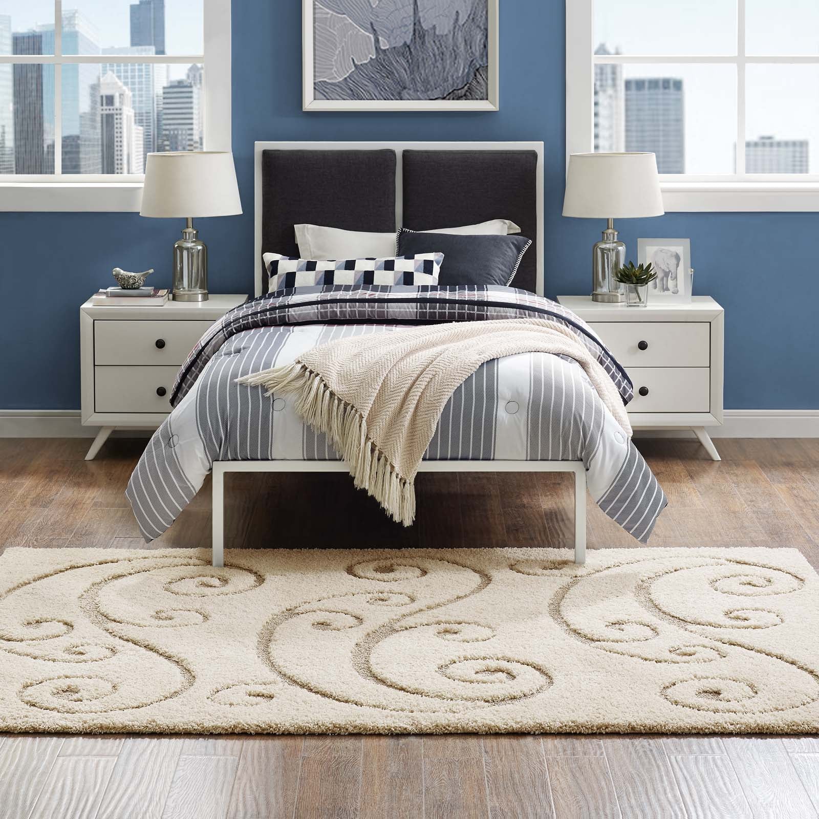 Jubilant Sprout Scrolling Vine Shag Area Rug by Modway