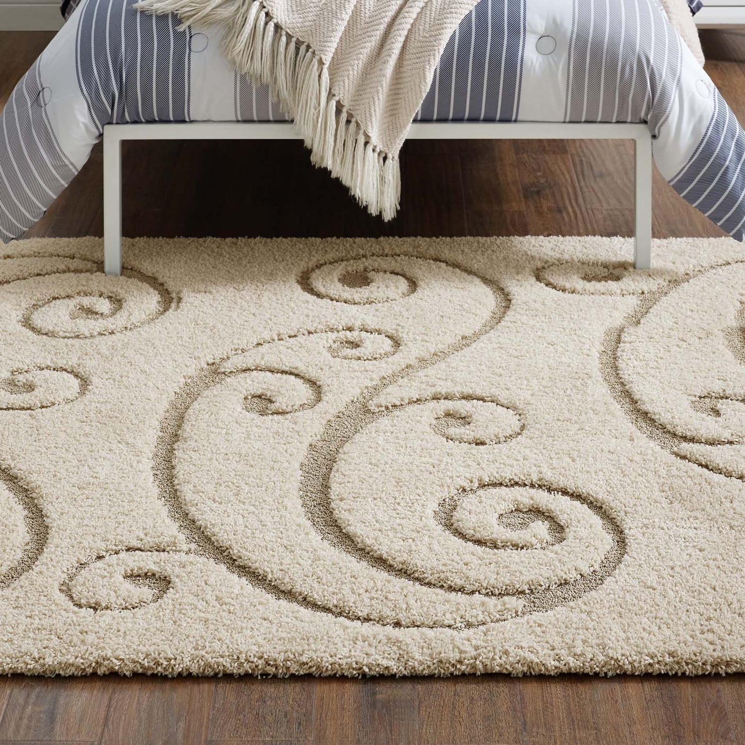 Jubilant Sprout Scrolling Vine Shag Area Rug by Modway