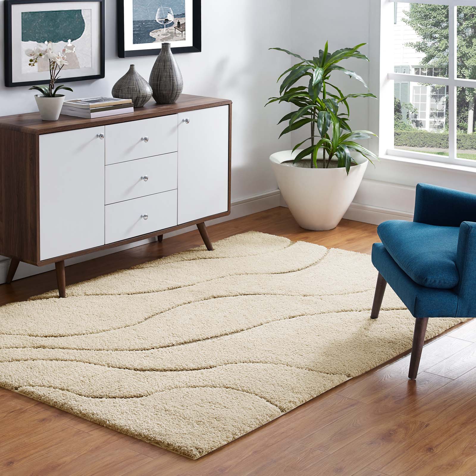 Jubilant Abound Abstract Swirl Shag Area Rug by Modway