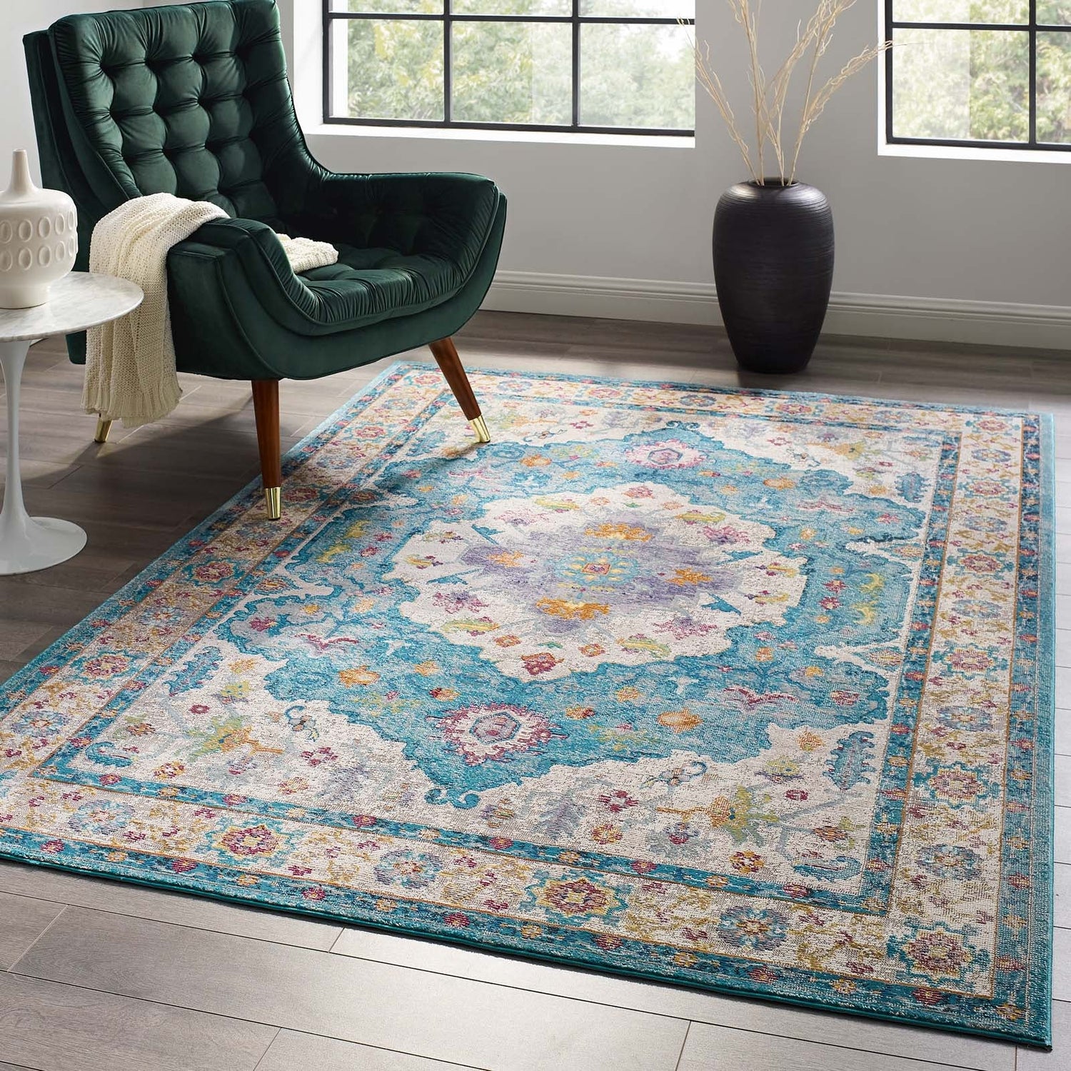 Success Anisah Distressed Floral Vintage Medallion Area Rug by Modway