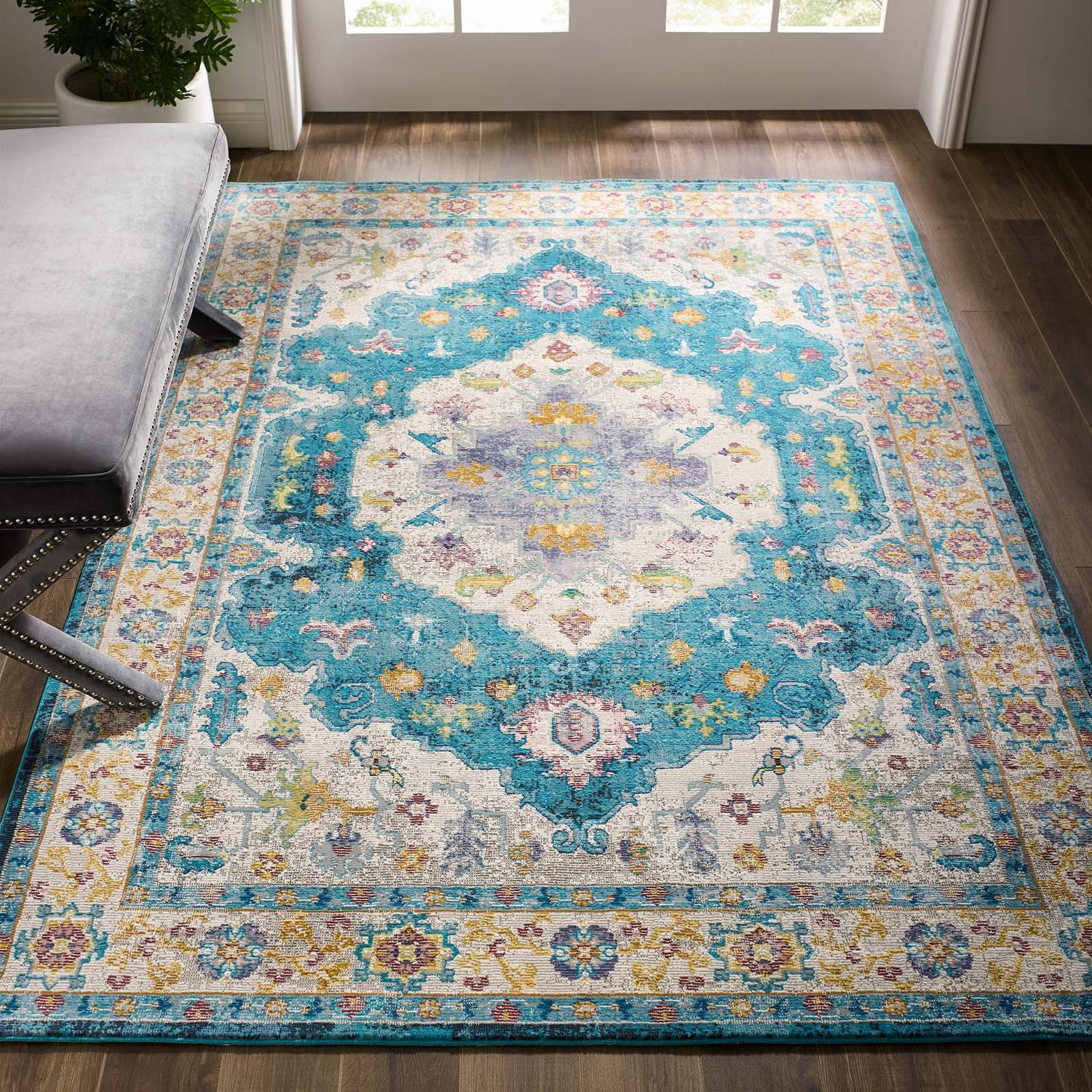 Success Anisah Distressed Floral Vintage Medallion Area Rug by Modway