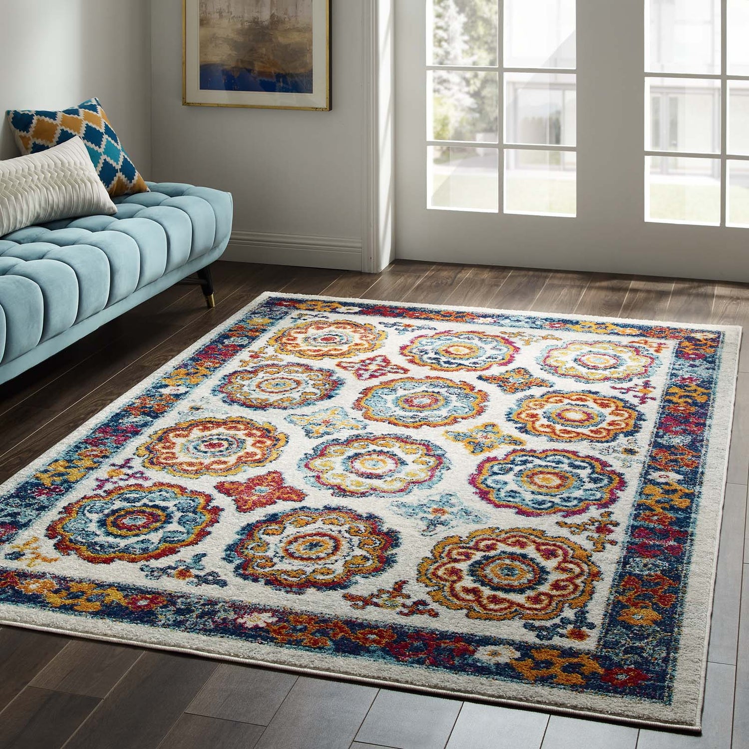 Entourage Odile Distressed Floral Moroccan Trellis Area Rug by Modway