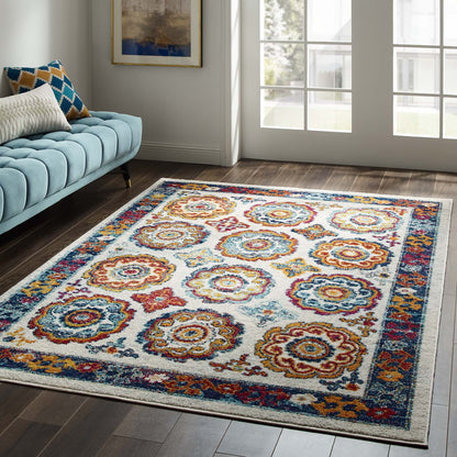 Entourage Odile Distressed Floral Moroccan Trellis Area Rug by Modway