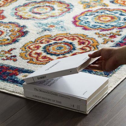 Entourage Odile Distressed Floral Moroccan Trellis Area Rug by Modway