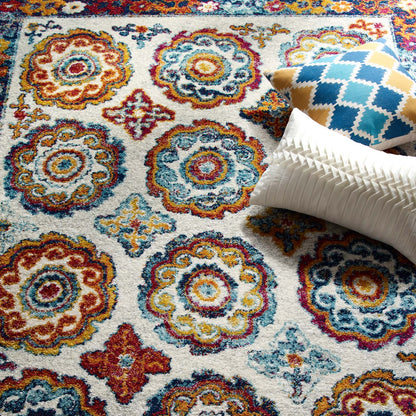 Entourage Odile Distressed Floral Moroccan Trellis Area Rug by Modway
