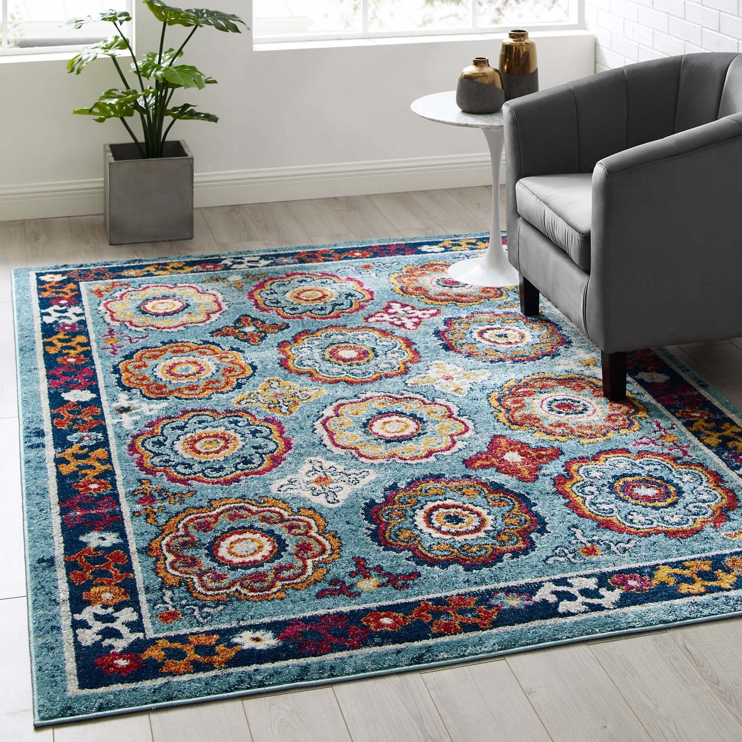Entourage Odile Distressed Floral Moroccan Trellis Area Rug by Modway