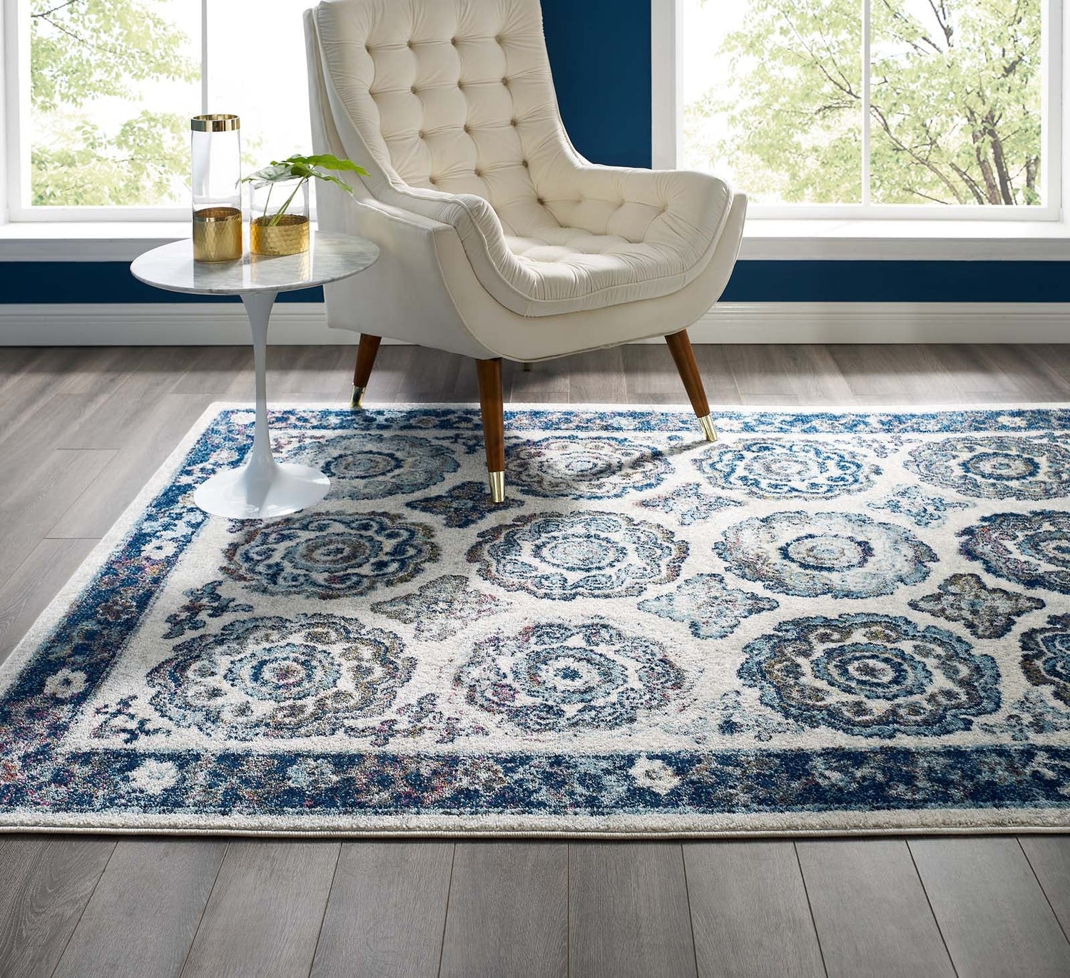 Entourage Odile Distressed Floral Moroccan Trellis Area Rug by Modway