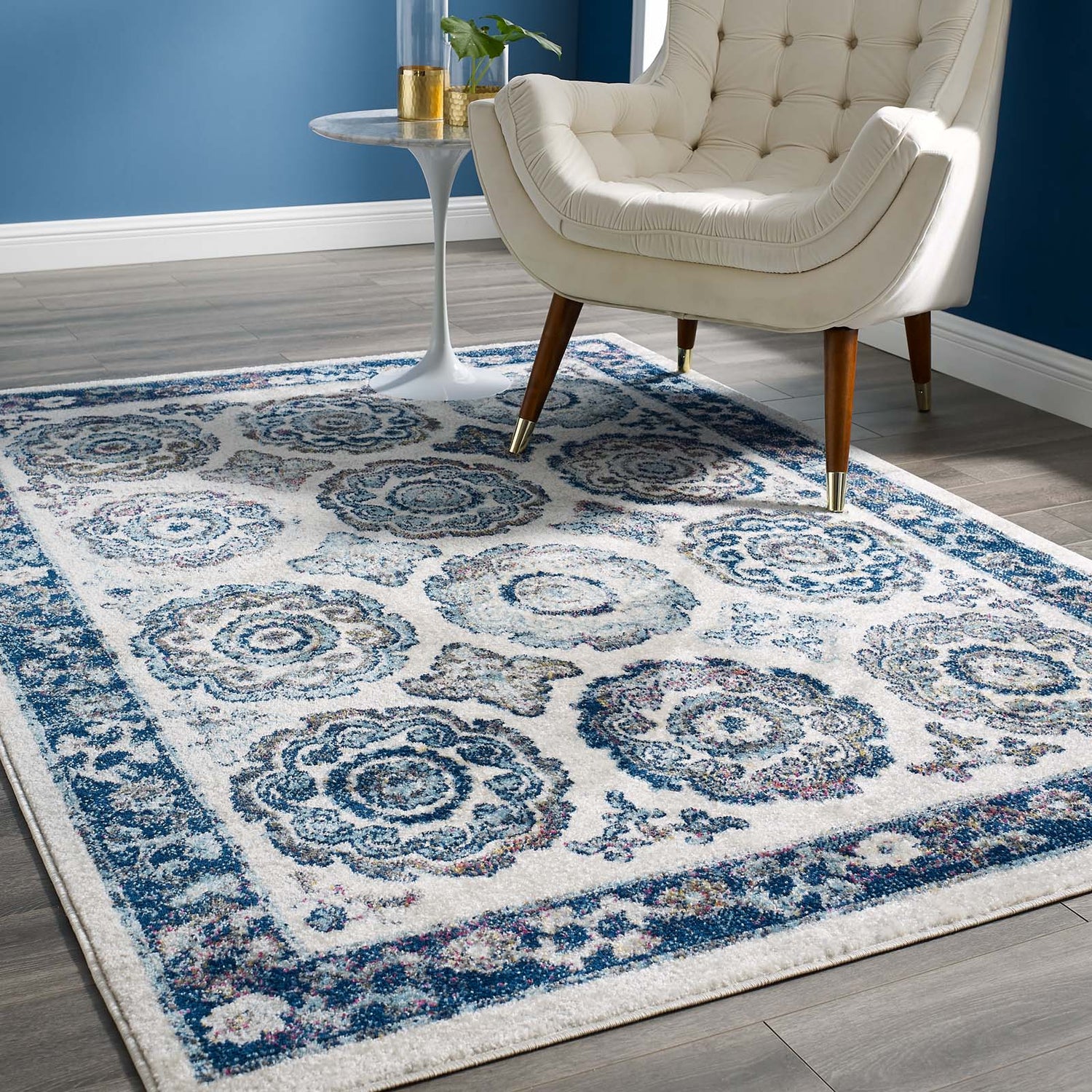 Entourage Odile Distressed Floral Moroccan Trellis Area Rug by Modway