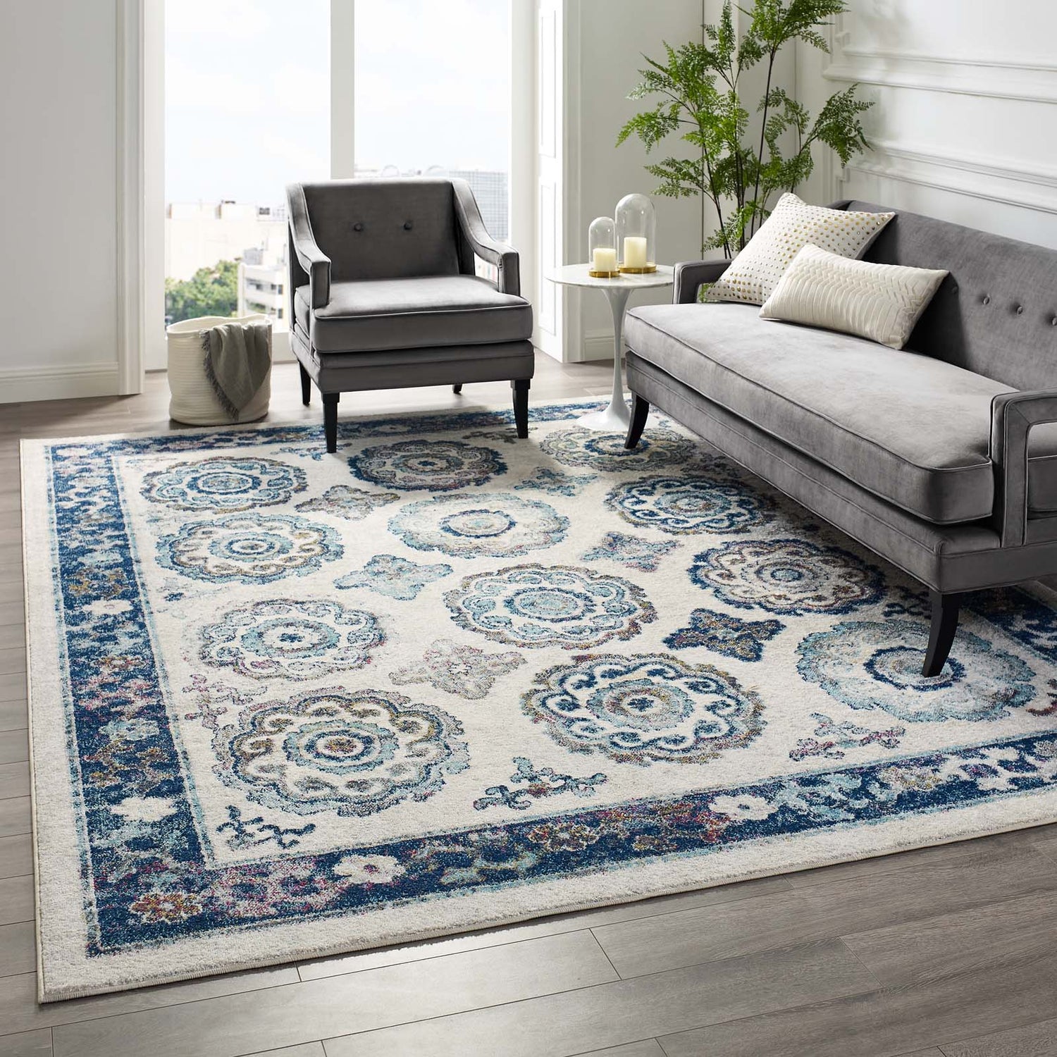 Entourage Odile Distressed Floral Moroccan Trellis Area Rug by Modway