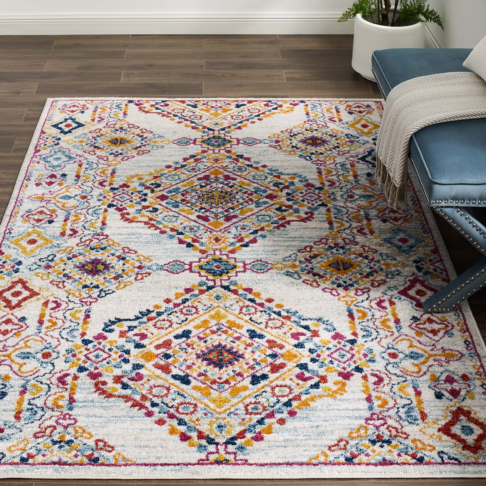 Entourage Khalida Distressed Floral Lattice Area Rug by Modway