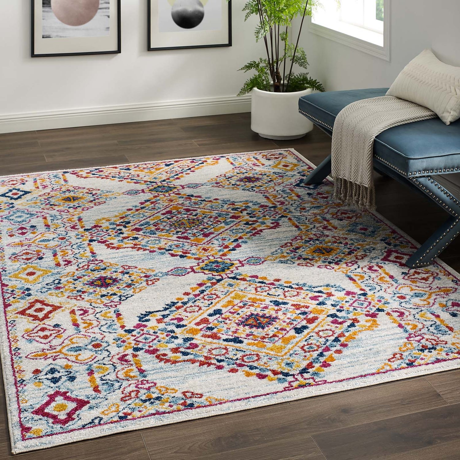 Entourage Khalida Distressed Floral Lattice Area Rug by Modway