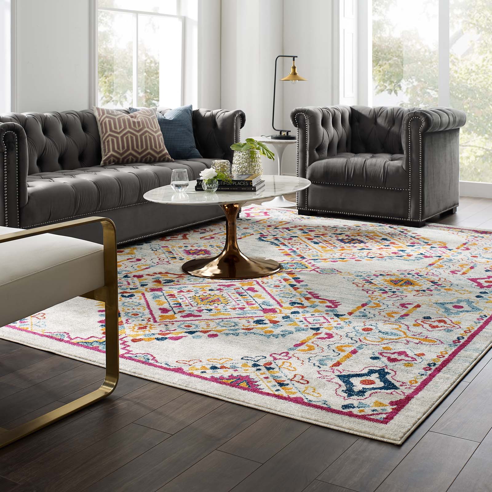 Entourage Khalida Distressed Floral Lattice Area Rug by Modway