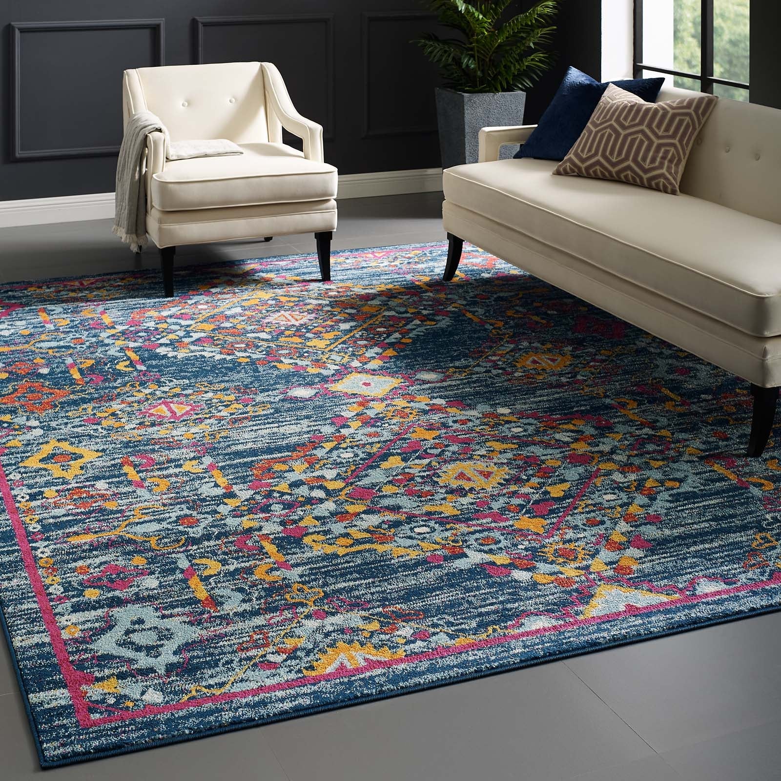 Entourage Khalida Distressed Floral Lattice Area Rug by Modway