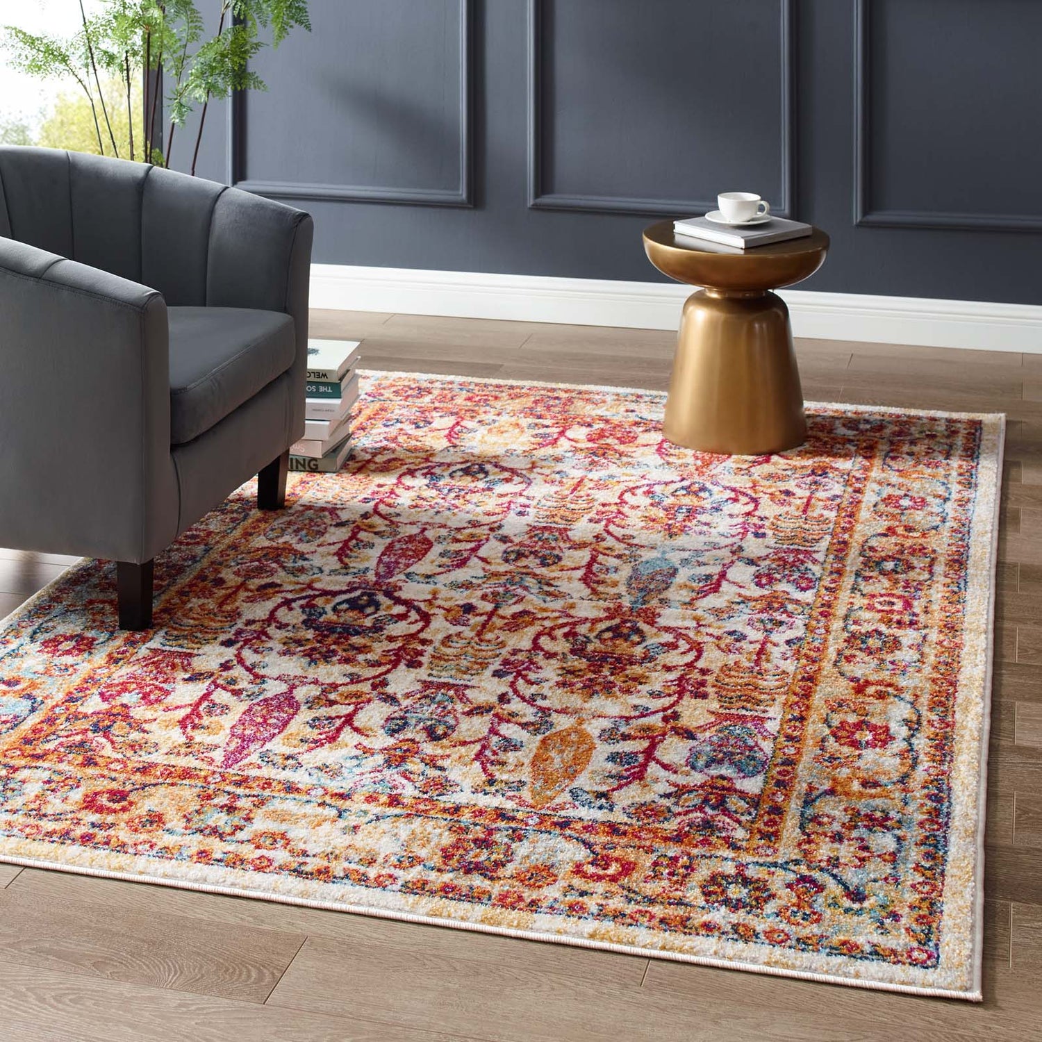 Entourage Jessa Distressed Vintage Floral Lattice Area Rug by Modway