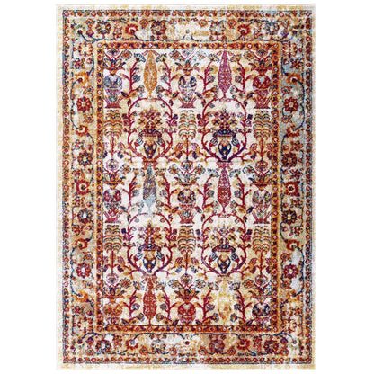 Entourage Jessa Distressed Vintage Floral Lattice Area Rug by Modway