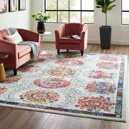 Entourage Kensie Distressed Floral Moroccan Trellis Area Rug by Modway