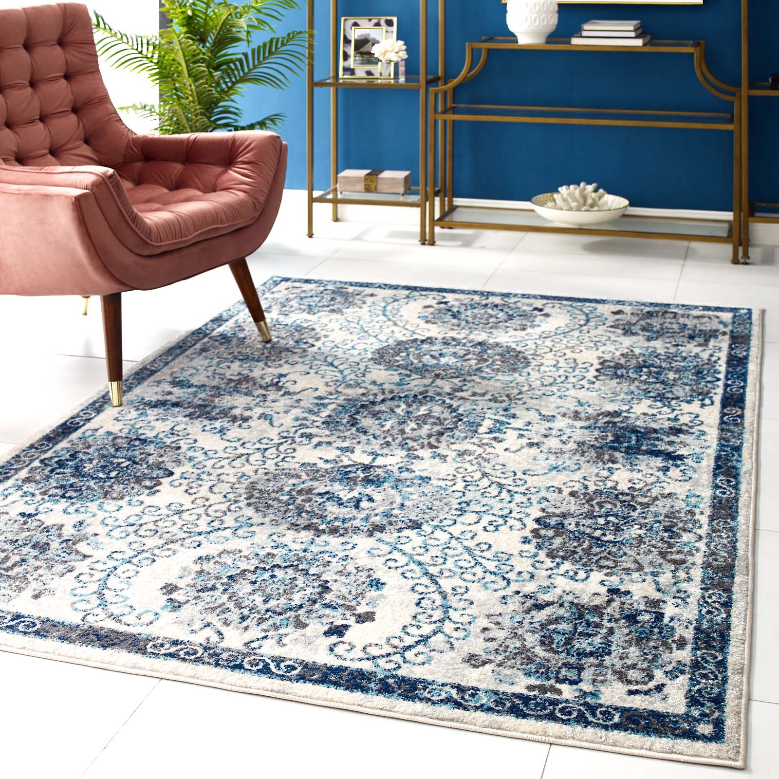 Entourage Kensie Distressed Floral Moroccan Trellis Area Rug by Modway