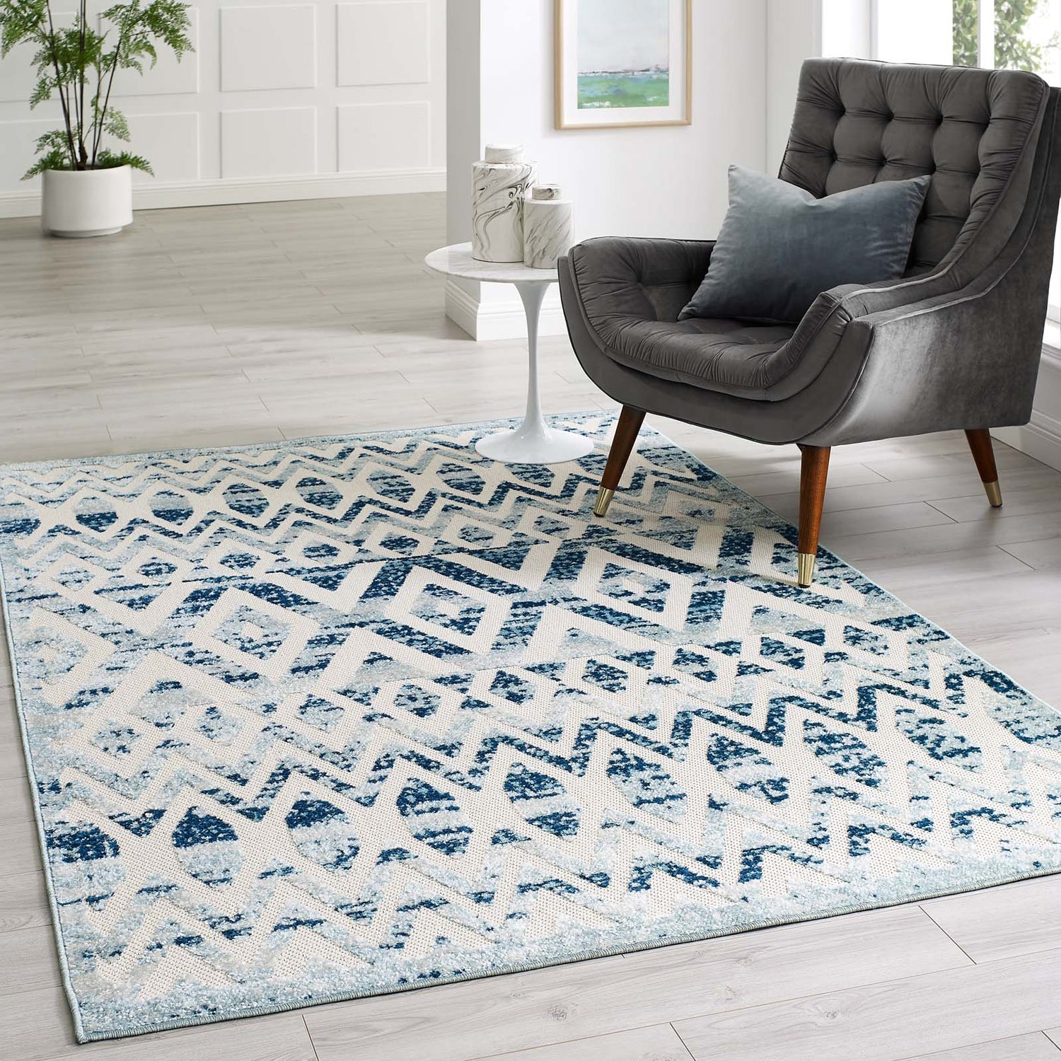 Reflect Tamako Diamond and Chevron Moroccan Trellis Indoor / Outdoor Area Rug by Modway