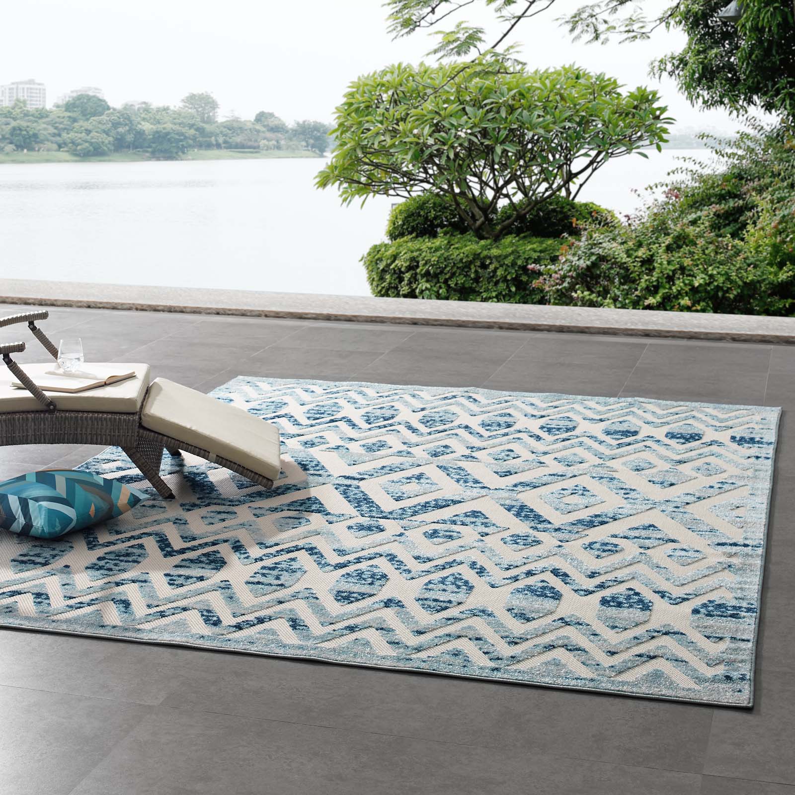 Reflect Tamako Diamond and Chevron Moroccan Trellis Indoor / Outdoor Area Rug by Modway