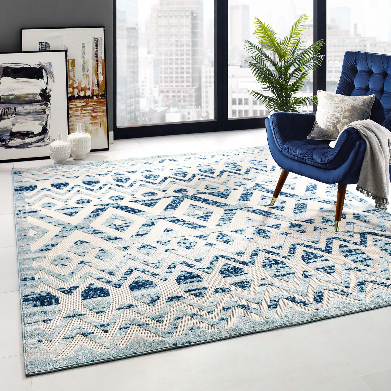 Reflect Tamako Diamond and Chevron Moroccan Trellis Indoor / Outdoor Area Rug by Modway