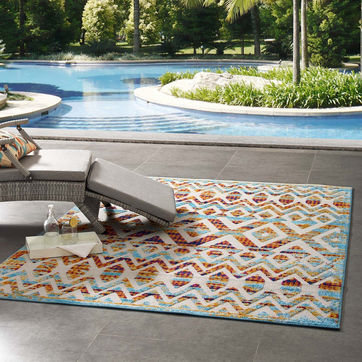 Reflect Tamako Diamond and Chevron Moroccan Trellis Indoor / Outdoor Area Rug by Modway