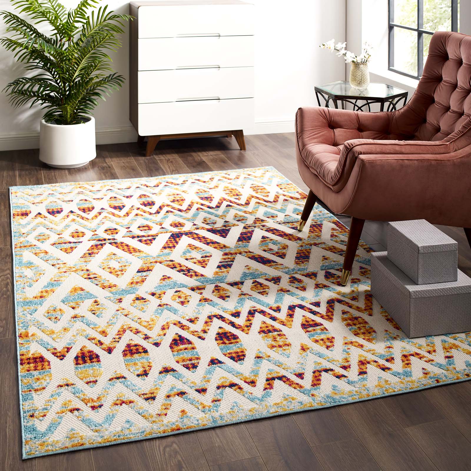 Reflect Tamako Diamond and Chevron Moroccan Trellis Indoor / Outdoor Area Rug by Modway