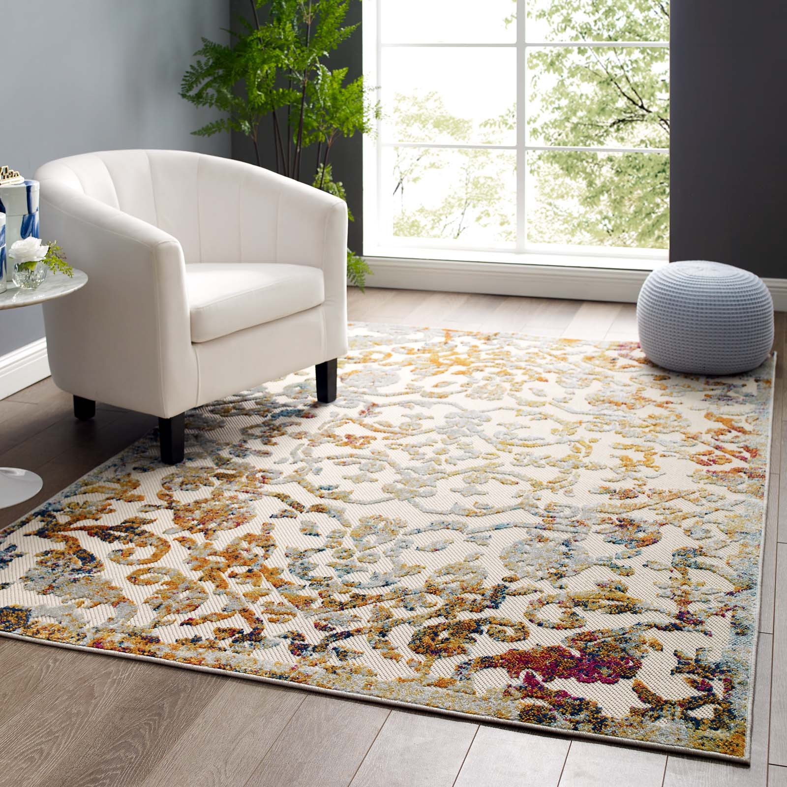 Reflect Primrose Ornate Floral Lattice Indoor/Outdoor Area Rug by Modway