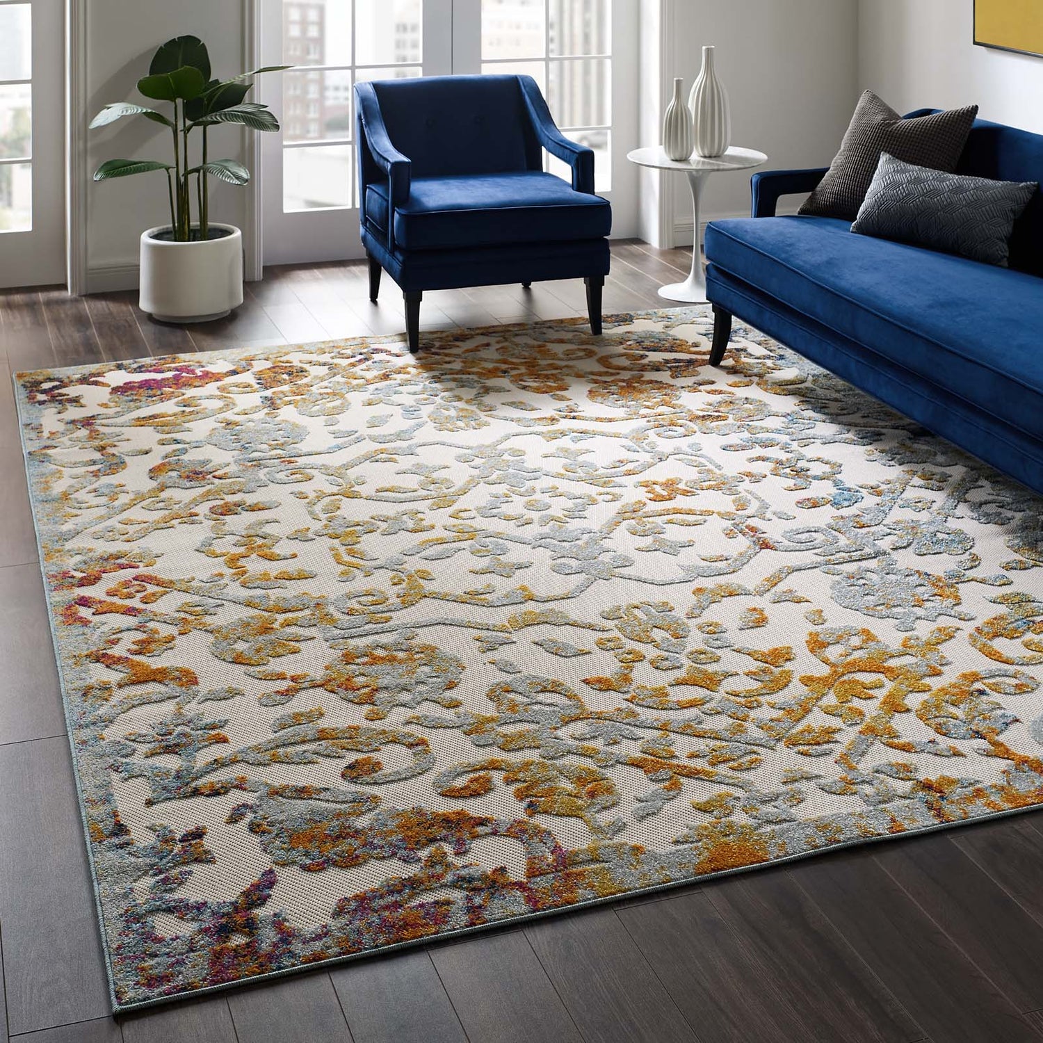 Reflect Primrose Ornate Floral Lattice Indoor/Outdoor Area Rug by Modway