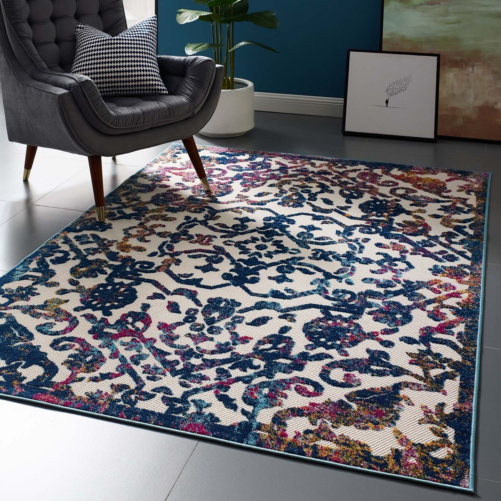 Reflect Primrose Ornate Floral Lattice Indoor/Outdoor Area Rug by Modway