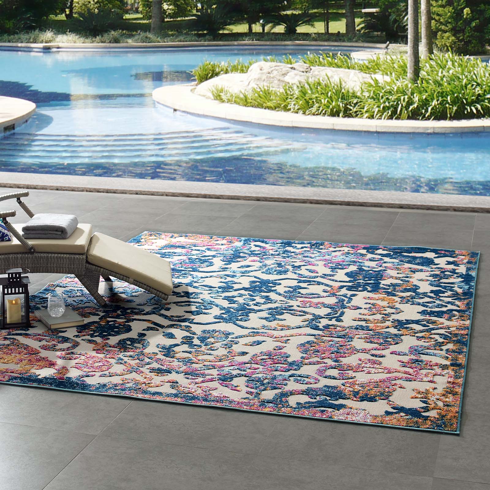 Reflect Primrose Ornate Floral Lattice Indoor/Outdoor Area Rug by Modway