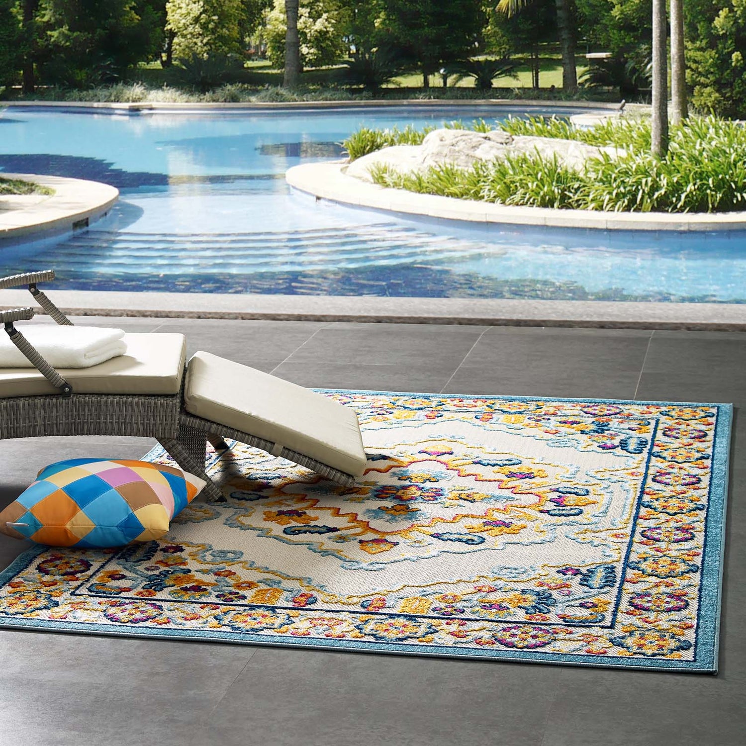Reflect Ansel Distressed Floral Vintage Medallion Indoor and Outdoor Area Rug by Modway