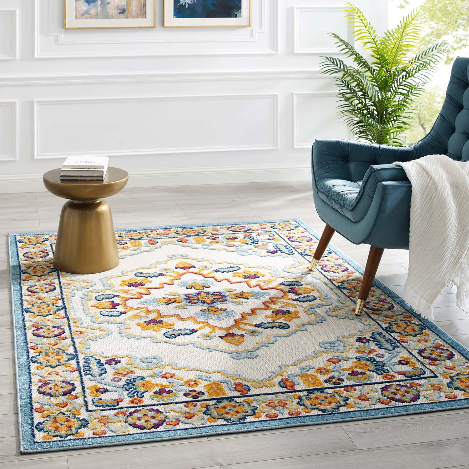 Reflect Ansel Distressed Floral Vintage Medallion Indoor and Outdoor Area Rug by Modway