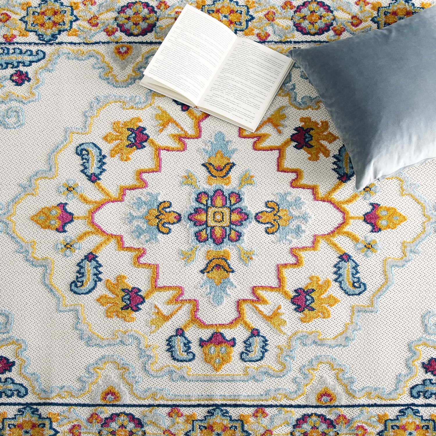 Reflect Ansel Distressed Floral Vintage Medallion Indoor and Outdoor Area Rug by Modway