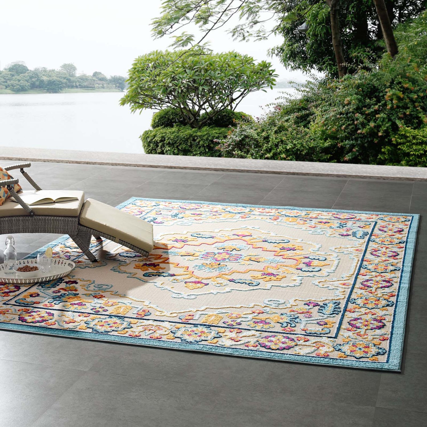 Reflect Ansel Distressed Floral Vintage Medallion Indoor and Outdoor Area Rug by Modway